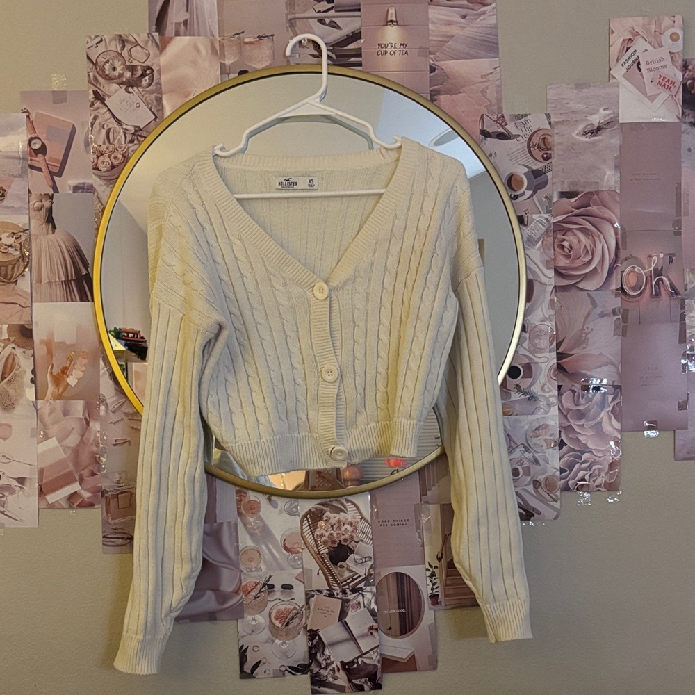 Hollister Cream Button-Up Cardigan Sweater